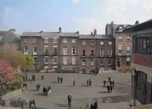 Middle and senior pupils on school yard